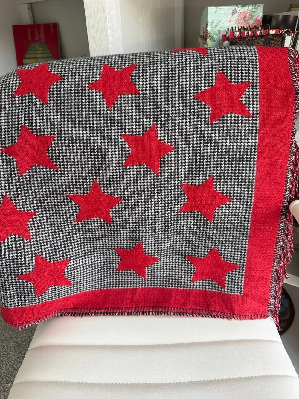 Cabi red star houndstooth, scarf! Red and Black! Like new!